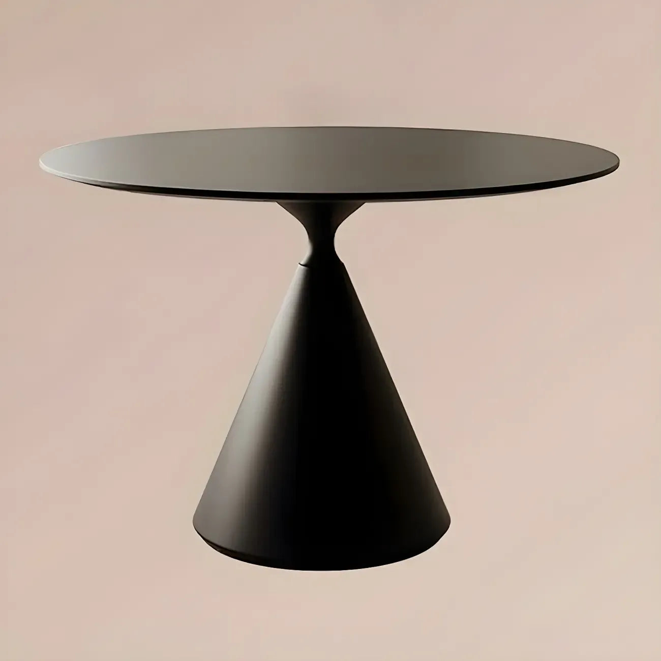 Table de salle à manger ronde avec plateau en pierre et piètement en métal, idéale pour les petits espaces.