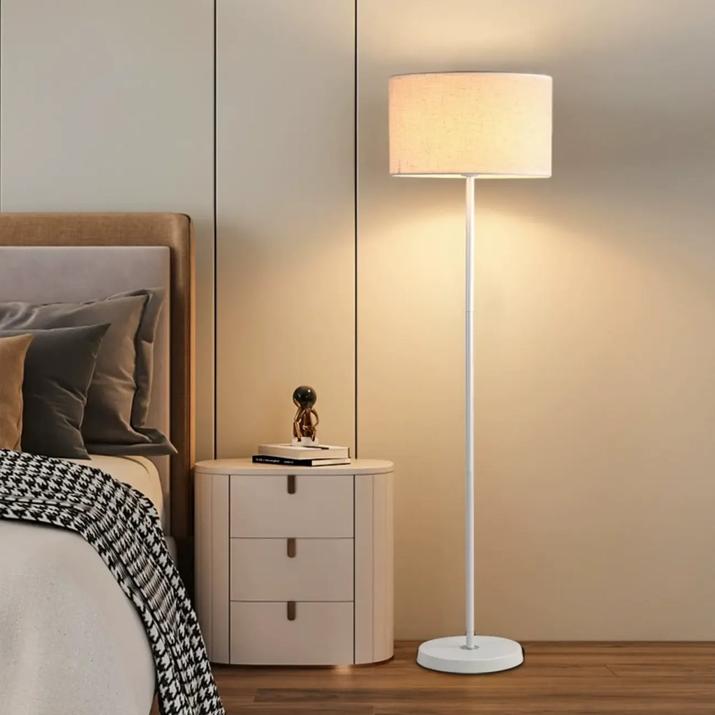 Lampada da terra 55 Modern Fabric Barrel in metallo nero