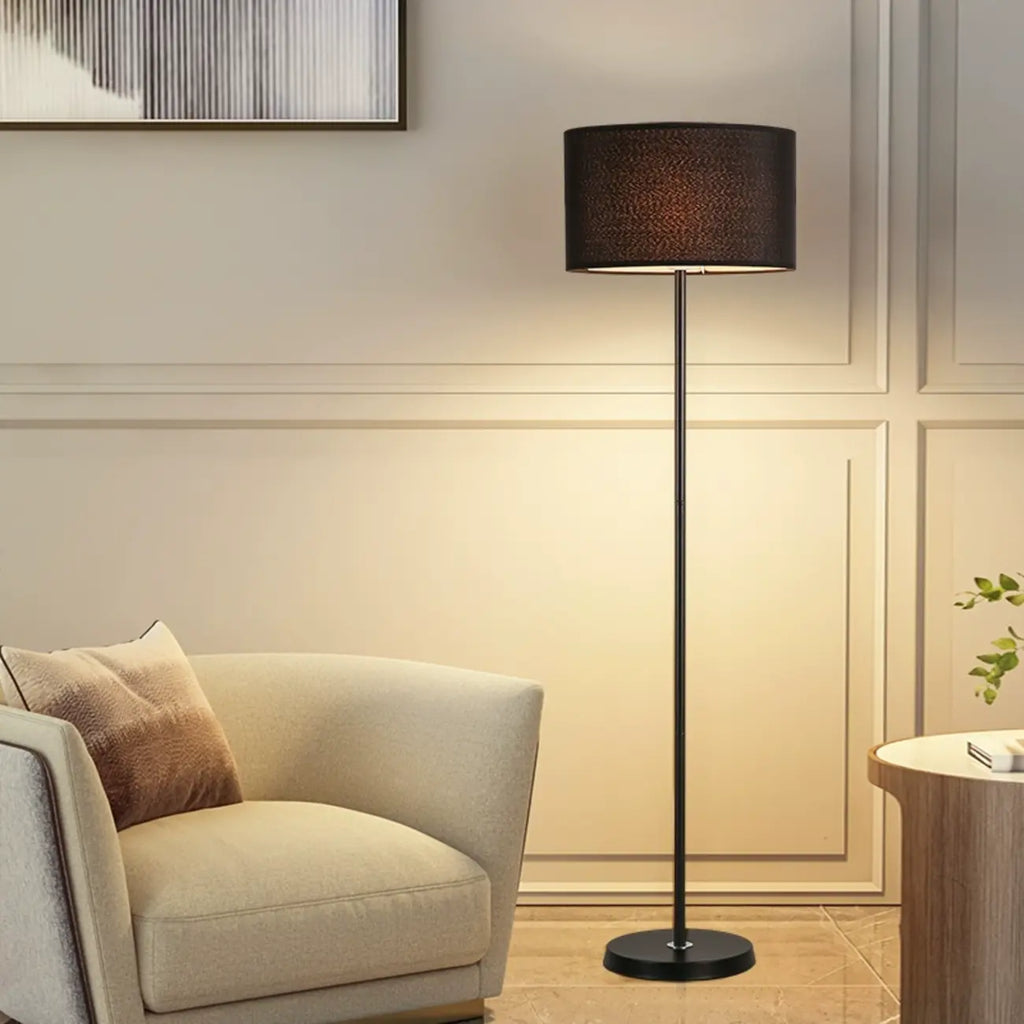Lampada da terra 55 Modern Fabric Barrel in metallo nero