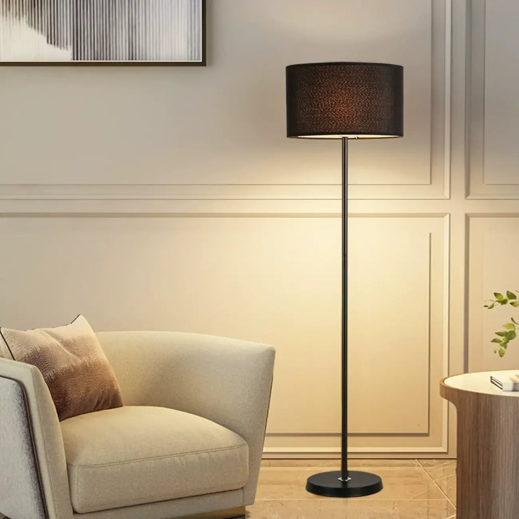 Lampada da terra 55 Modern Fabric Barrel in metallo nero