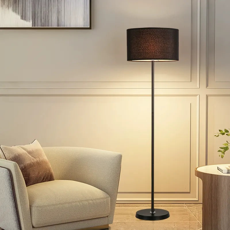 Lampada da terra 55 Modern Fabric Barrel in metallo nero