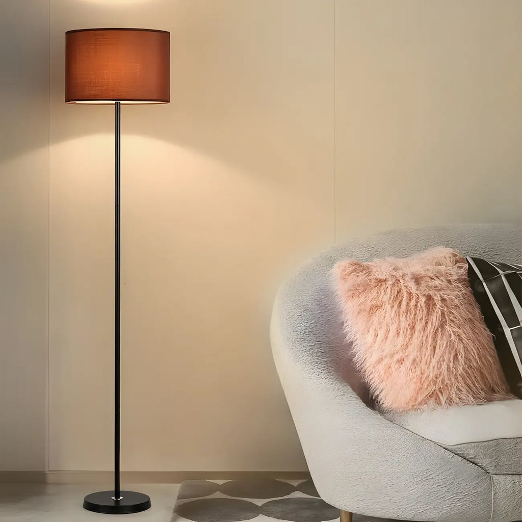 Lampada da terra 55 Modern Fabric Barrel in metallo nero