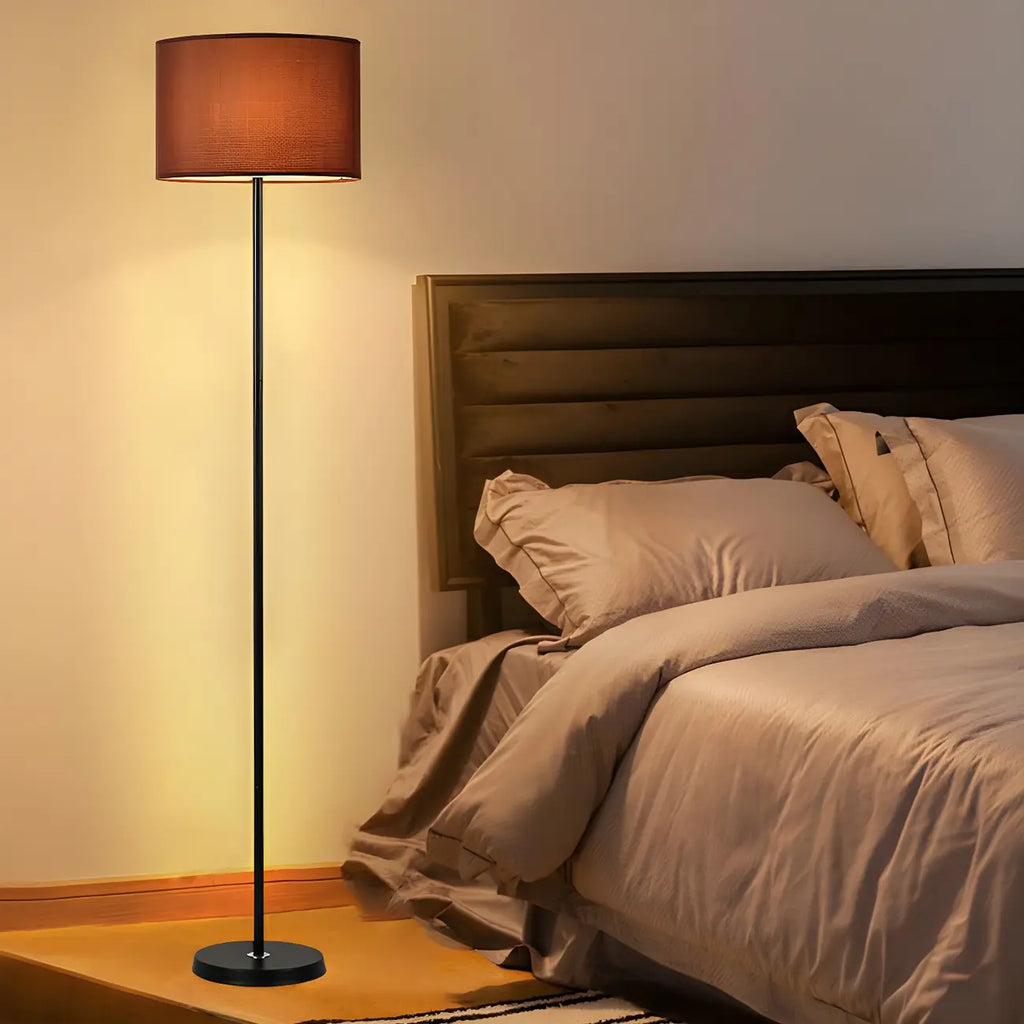 Lampada da terra 55 Modern Fabric Barrel in metallo nero