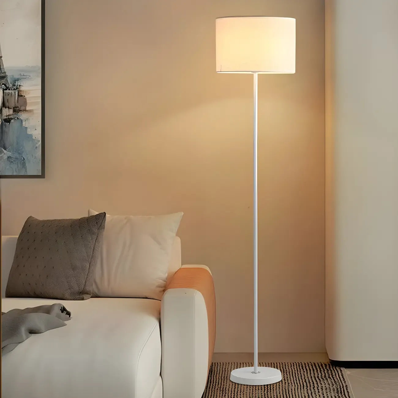 Lampada da terra 55 Modern Fabric Barrel in metallo nero