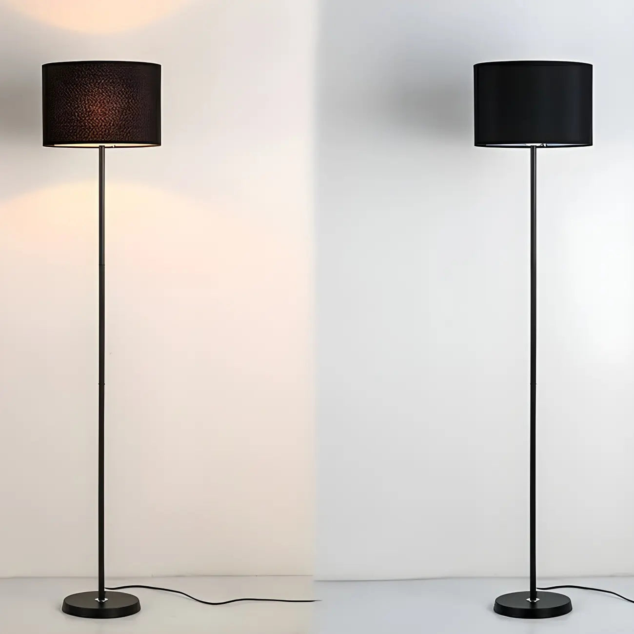 Lampada da terra 55 Modern Fabric Barrel in metallo nero