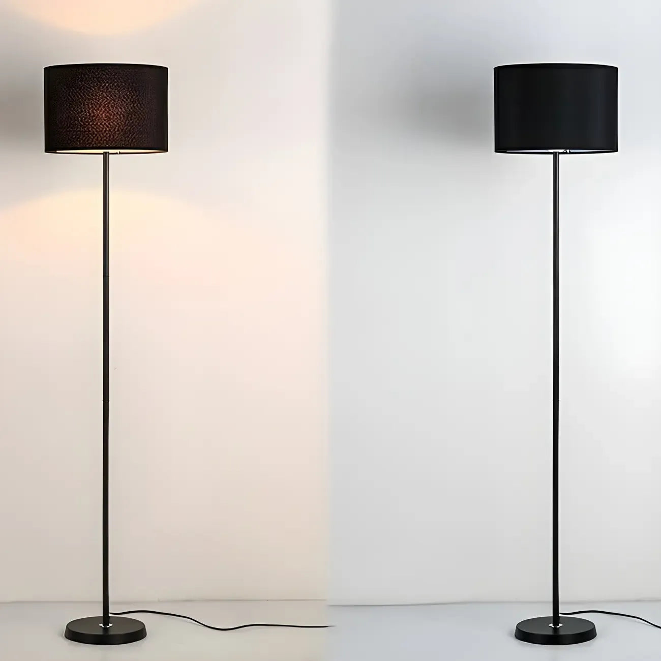 Lampada da terra 55 Modern Fabric Barrel in metallo nero