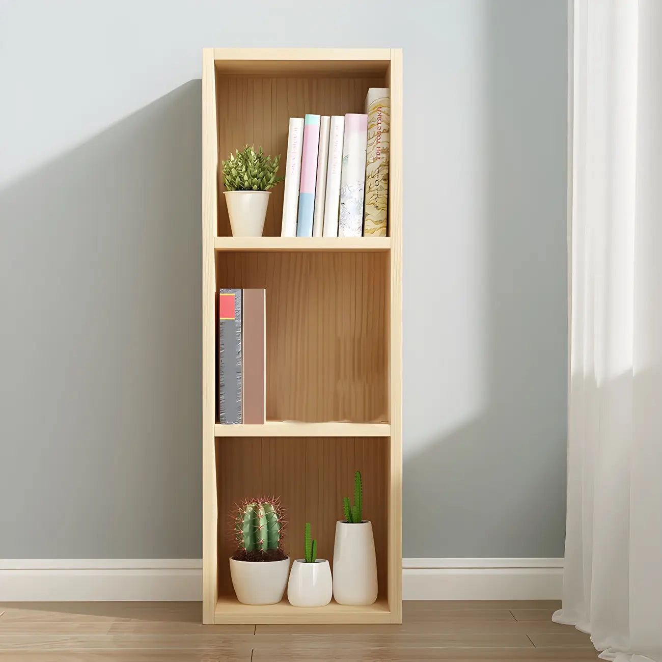 Bibliothèque verticale contemporaine en bois naturel à 5 ​​niveaux