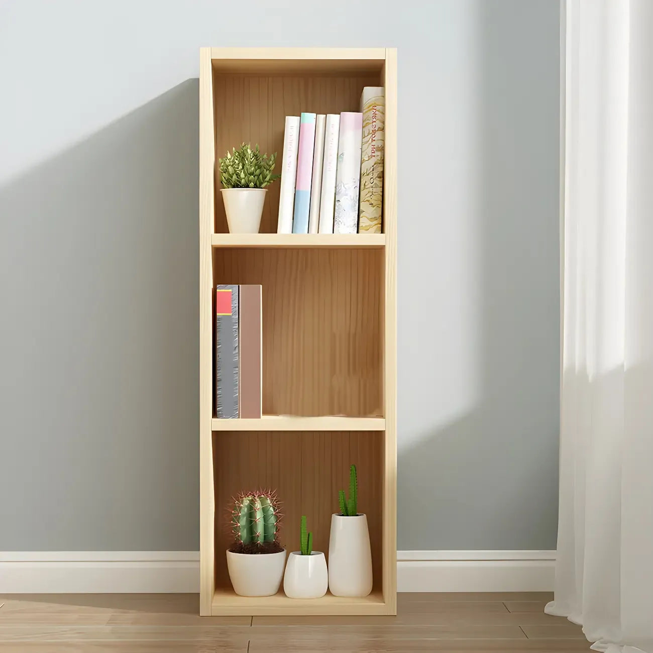 Bibliothèque verticale contemporaine en bois naturel à 5 ​​niveaux