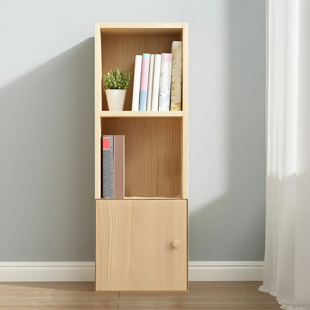 Bibliothèque verticale contemporaine en bois naturel à 5 ​​niveaux