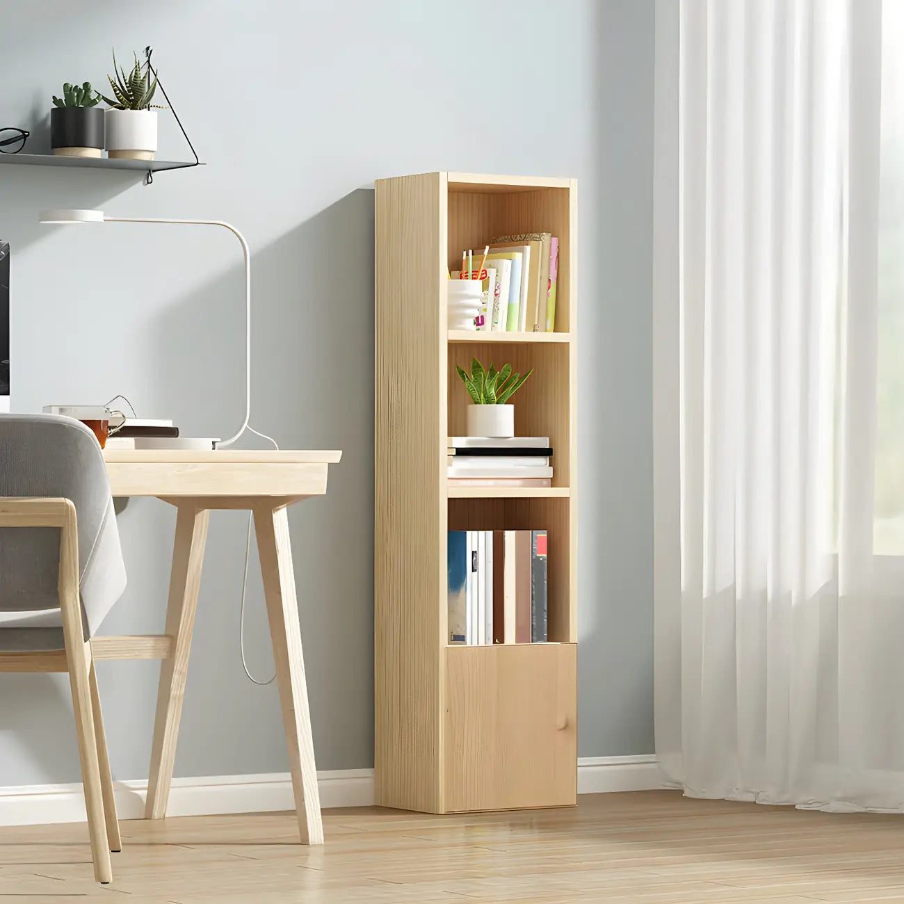 Bibliothèque verticale contemporaine en bois naturel à 5 ​​niveaux