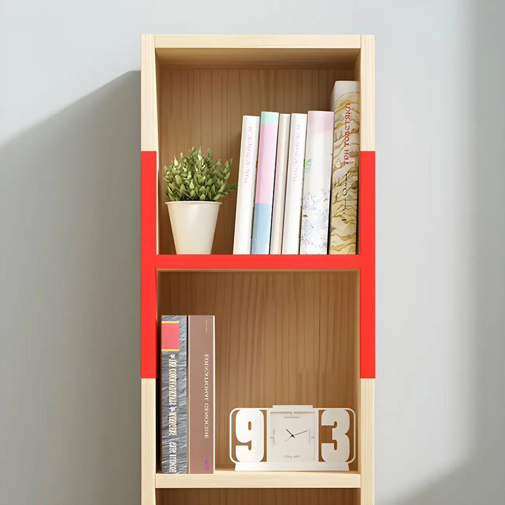 Bibliothèque verticale contemporaine en bois naturel à 5 ​​niveaux