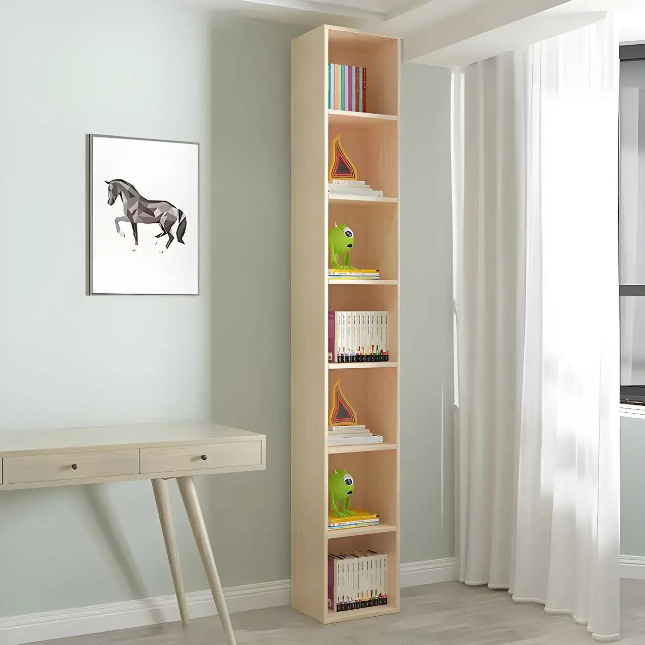 Bibliothèque verticale contemporaine en bois naturel à 5 ​​niveaux