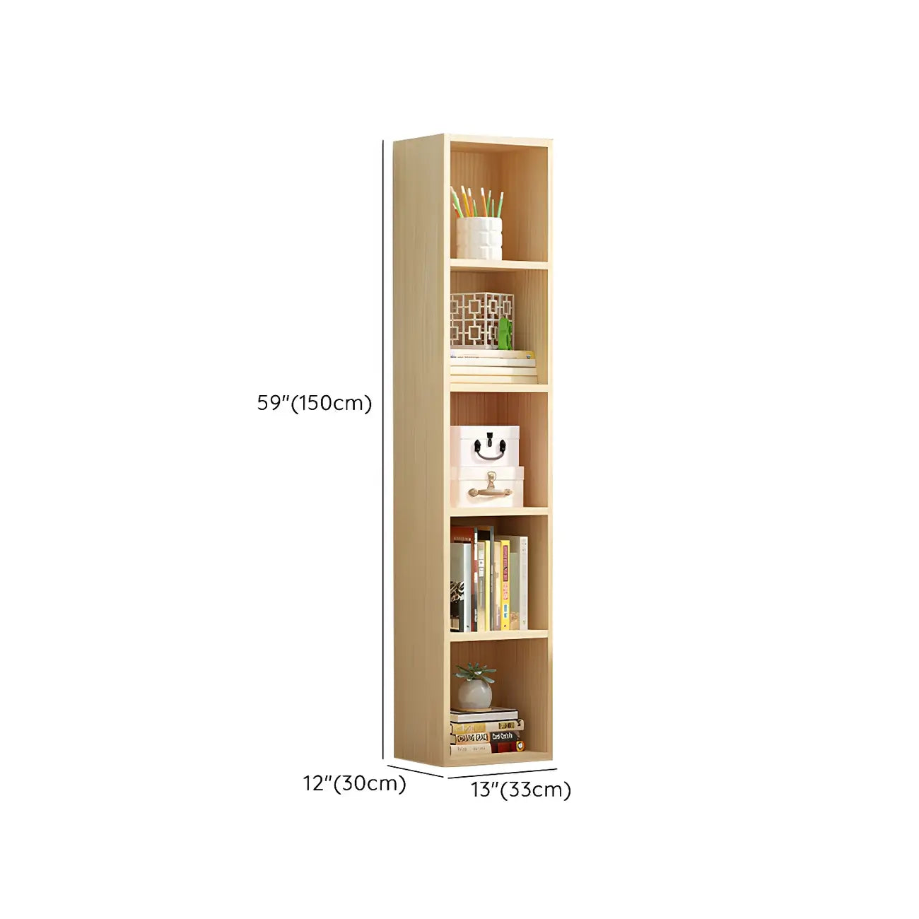 Bibliothèque verticale contemporaine en bois naturel à 5 ​​niveaux