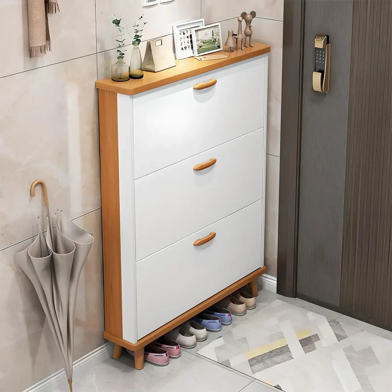 Armoire à chaussures verticale en bois massif pour entrée