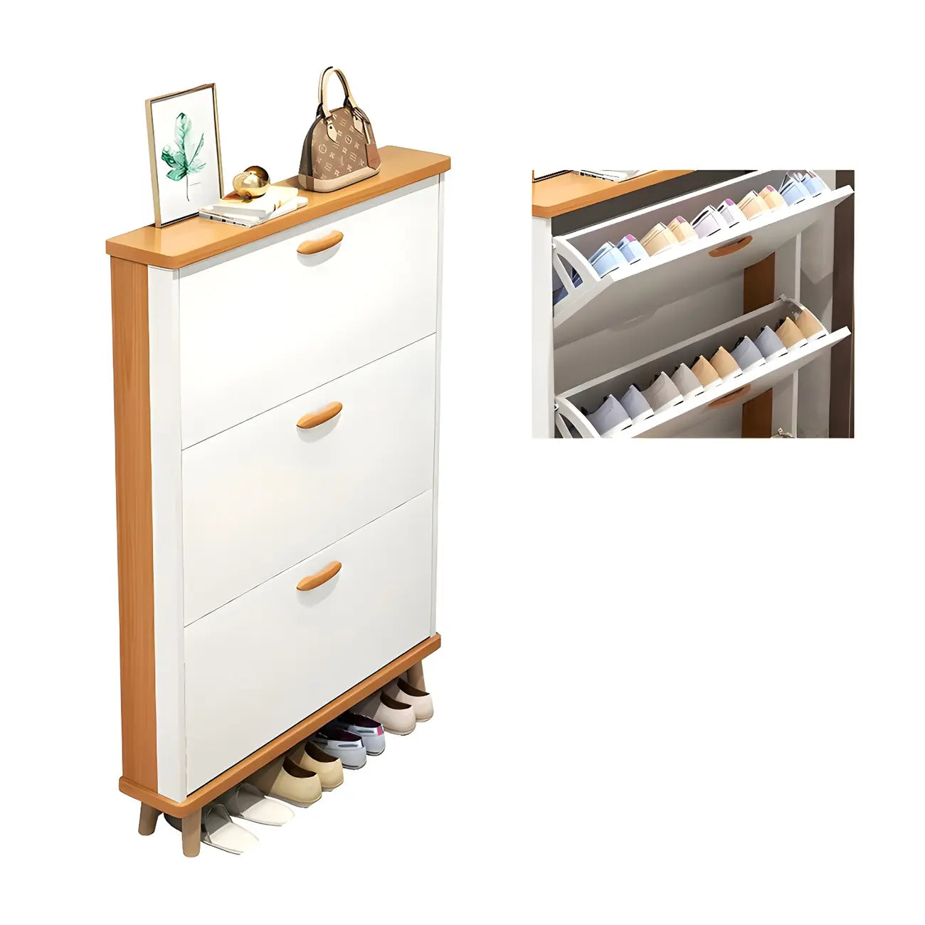 Armoire à chaussures verticale en bois massif pour entrée
