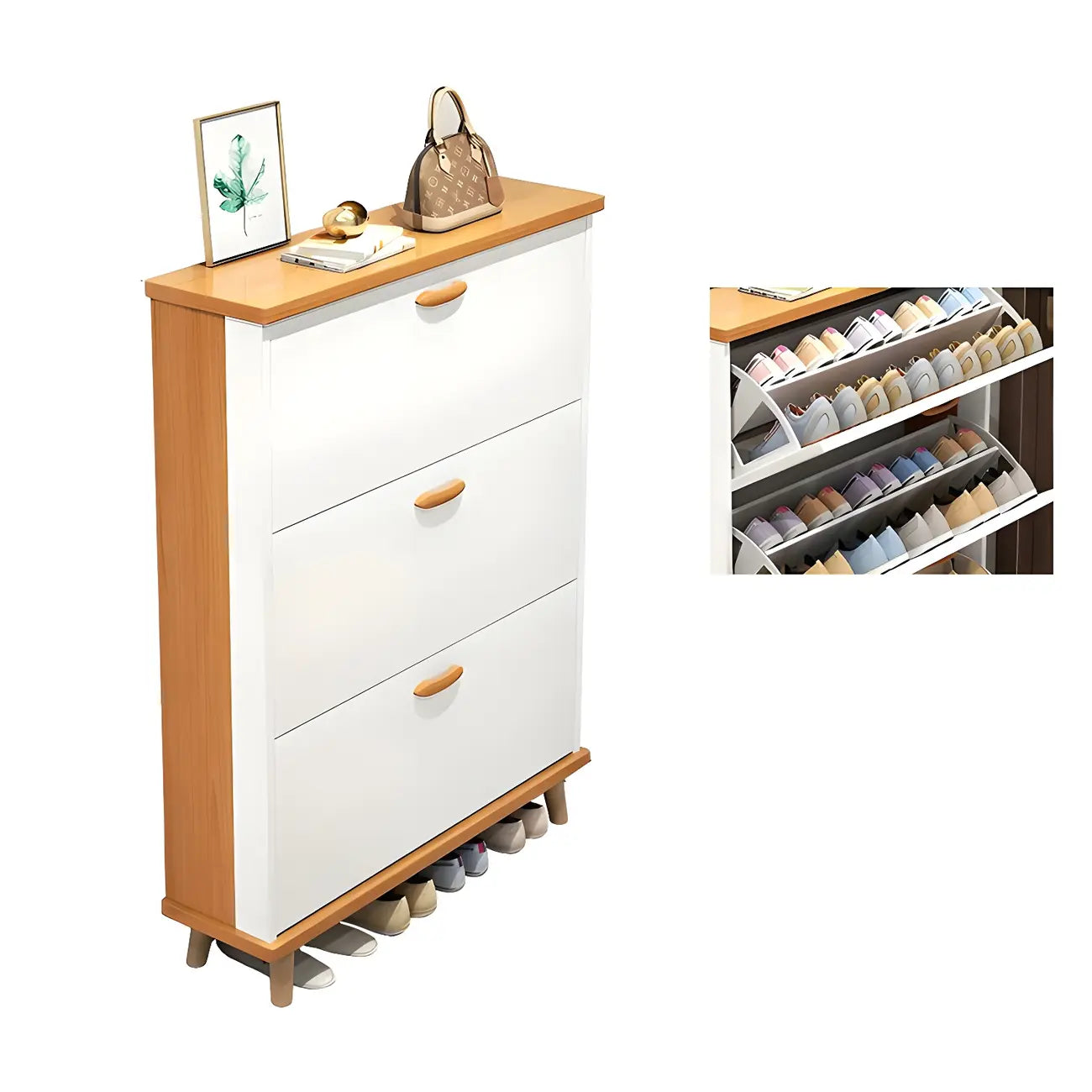 Armoire à chaussures verticale en bois massif pour entrée