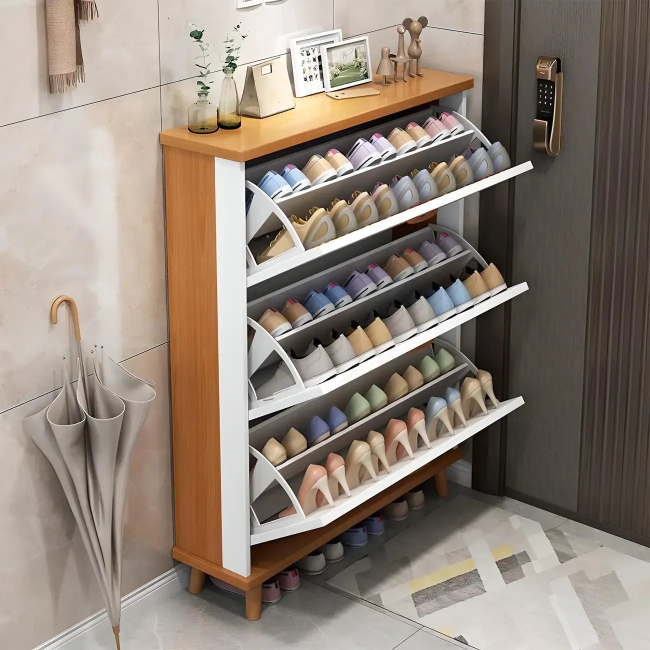 Armoire à chaussures verticale en bois massif pour entrée