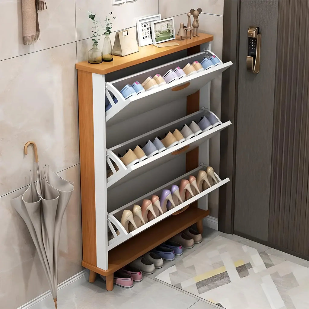 Armoire à chaussures verticale en bois massif pour entrée