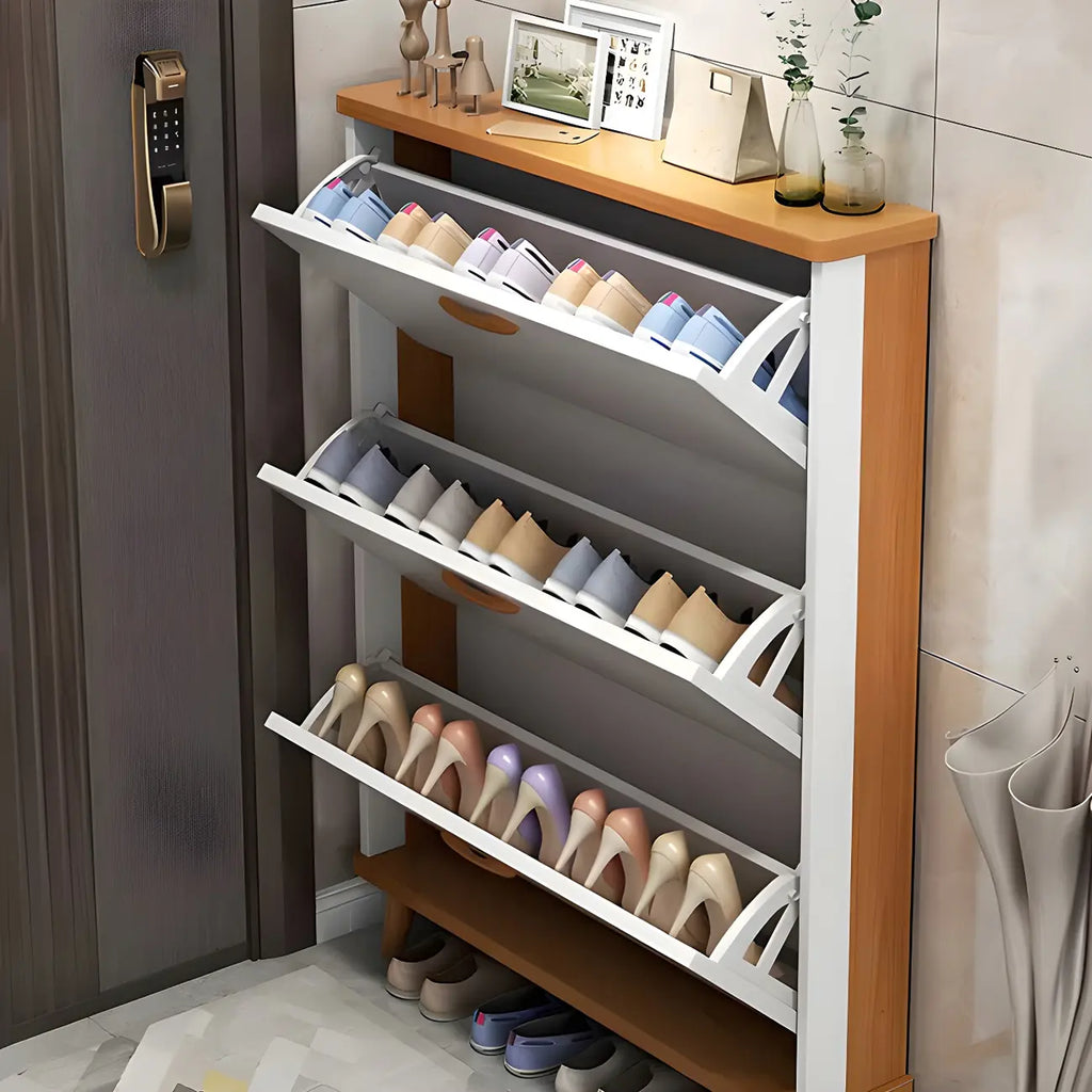 Armoire à chaussures verticale en bois massif pour entrée