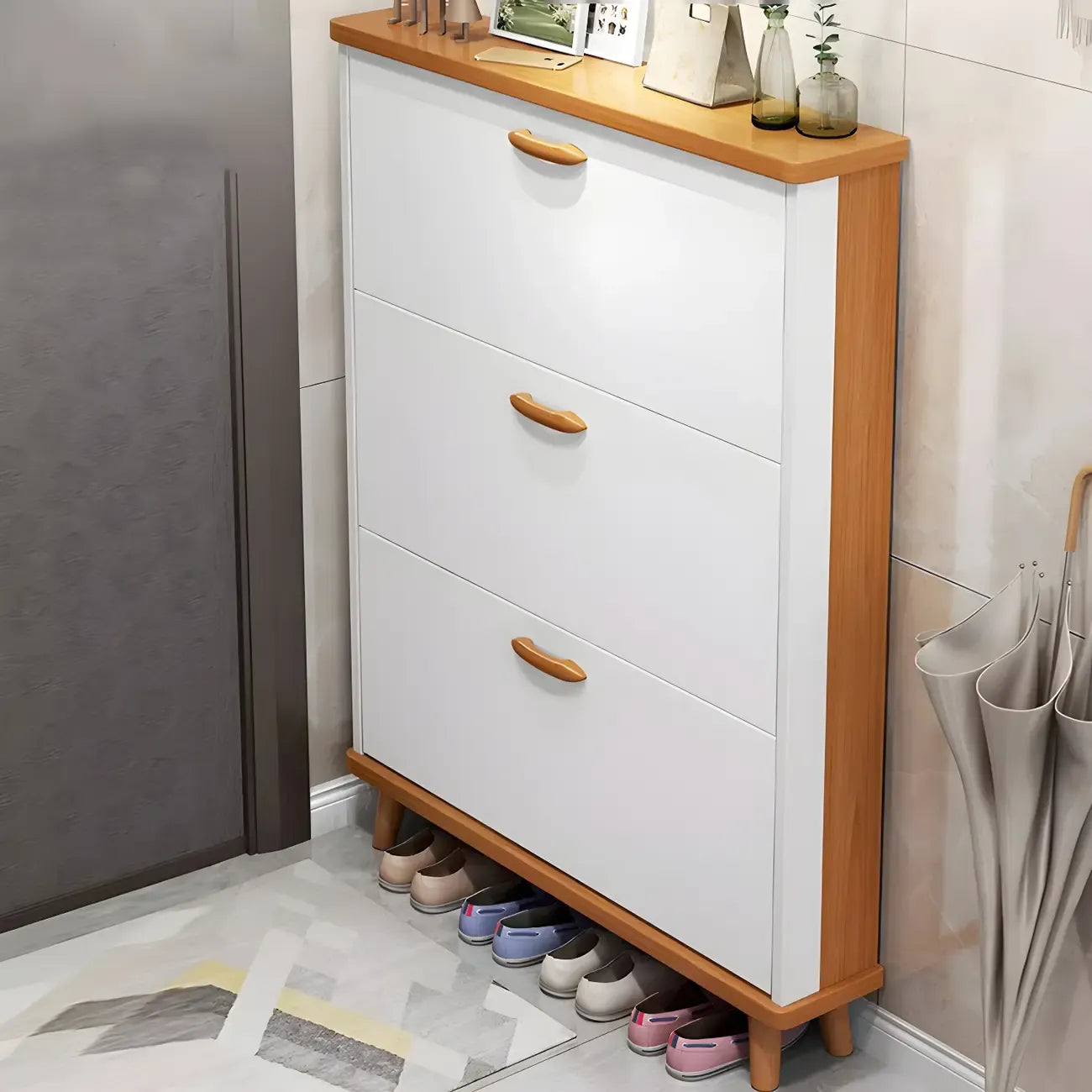 Armoire à chaussures verticale en bois massif pour entrée
