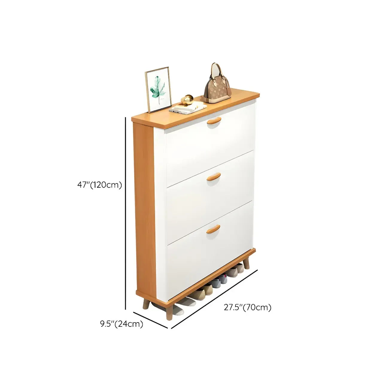 Armoire à chaussures verticale en bois massif pour entrée