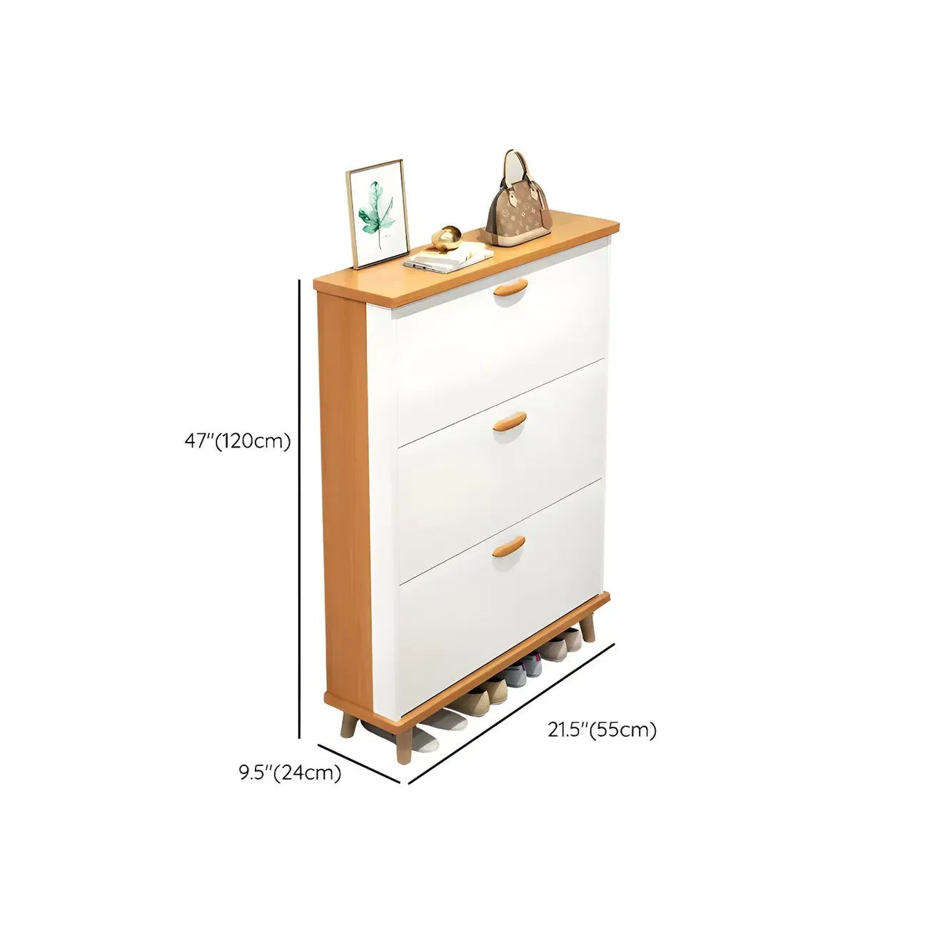 Armoire à chaussures verticale en bois massif pour entrée