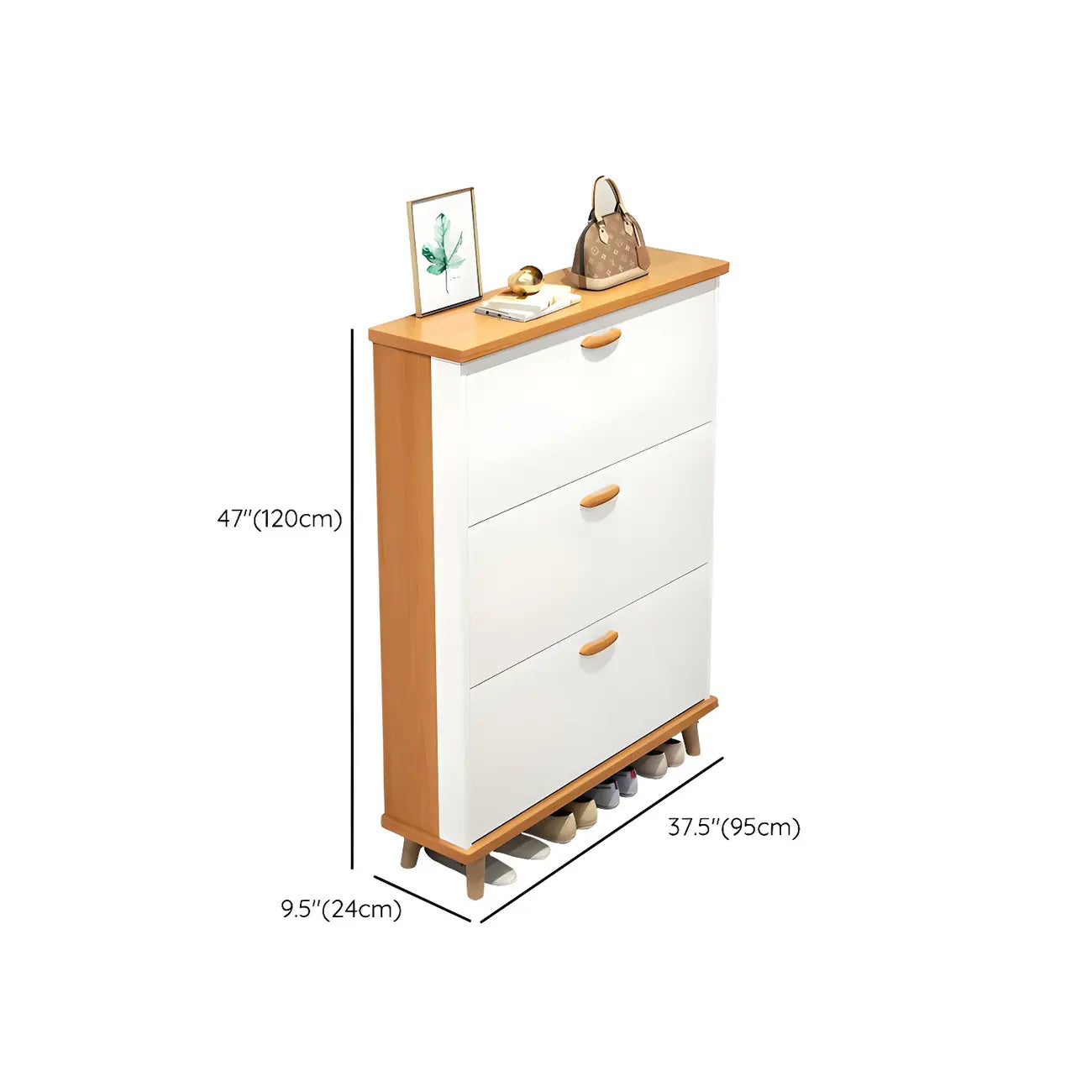 Armoire à chaussures verticale en bois massif pour entrée