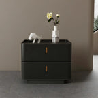 Table de chevet moderne à 2 tiroirs avec plateau en similicuir noir et revêtement en bois