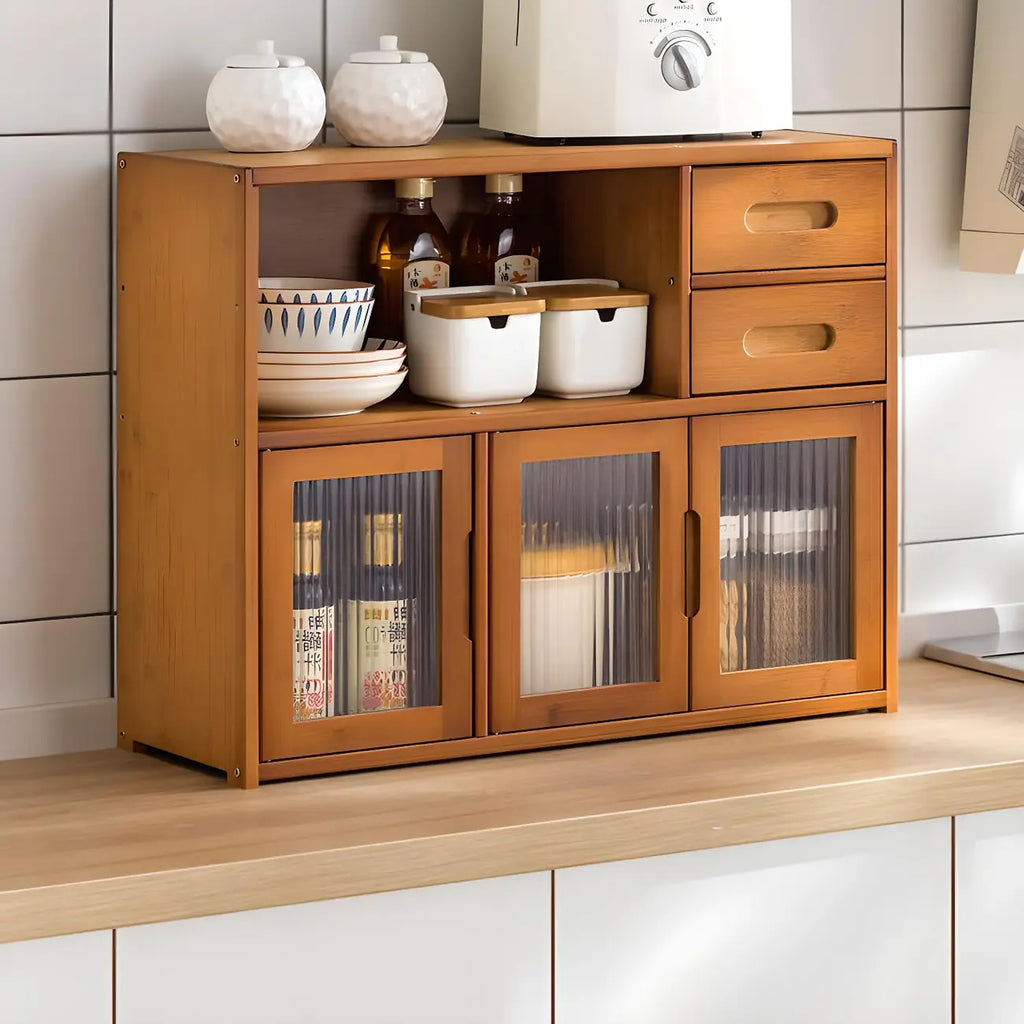 Vitrine moderne en bambou avec portes en acrylique