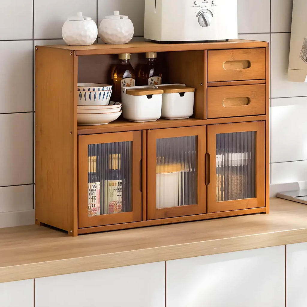 Vitrine moderne en bambou avec portes en acrylique