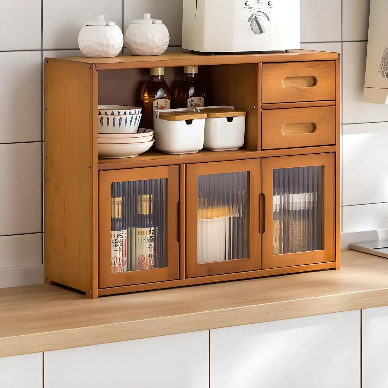 Vitrine moderne en bambou avec portes en acrylique