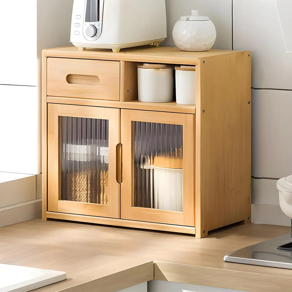 Vitrine moderne en bambou avec portes en acrylique