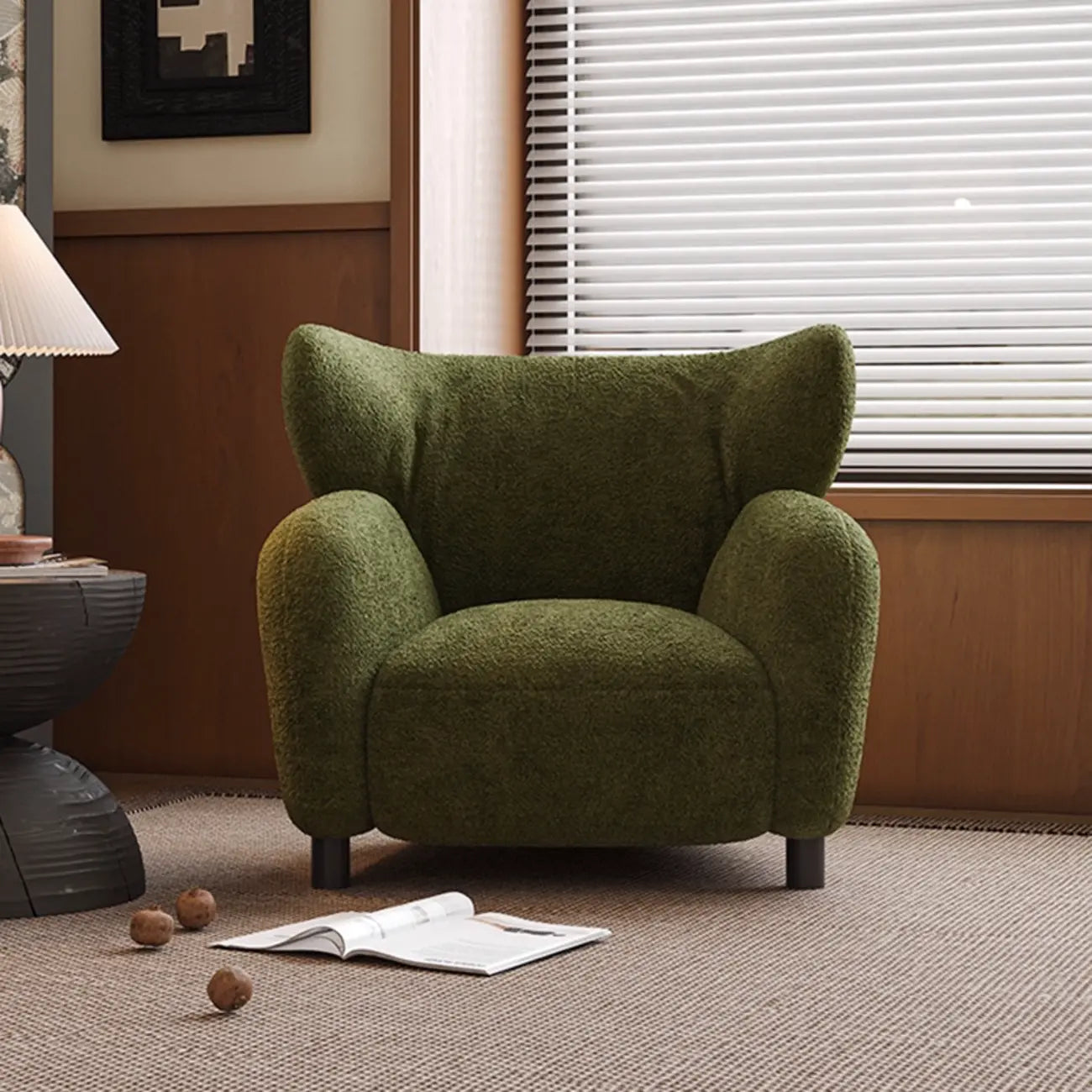 Fauteuil d'appoint moderne à oreilles en tissu chenille avec accoudoirs