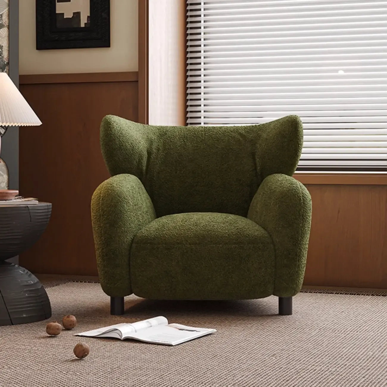 Fauteuil d'appoint moderne à oreilles en tissu chenille avec accoudoirs