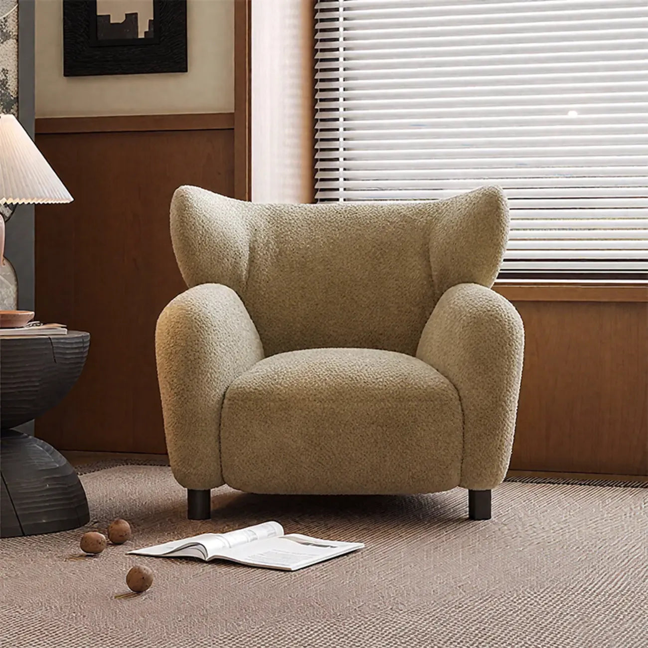 Fauteuil d'appoint moderne à oreilles en tissu chenille avec accoudoirs