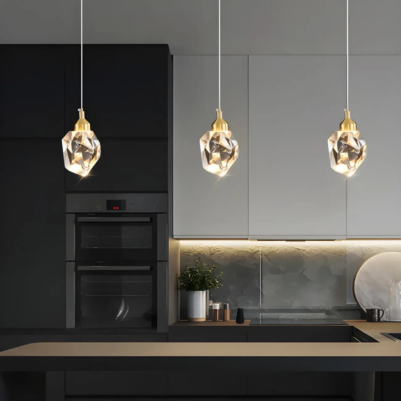 Lampadario a sospensione moderno a 3 luci in cristallo per isola cucina