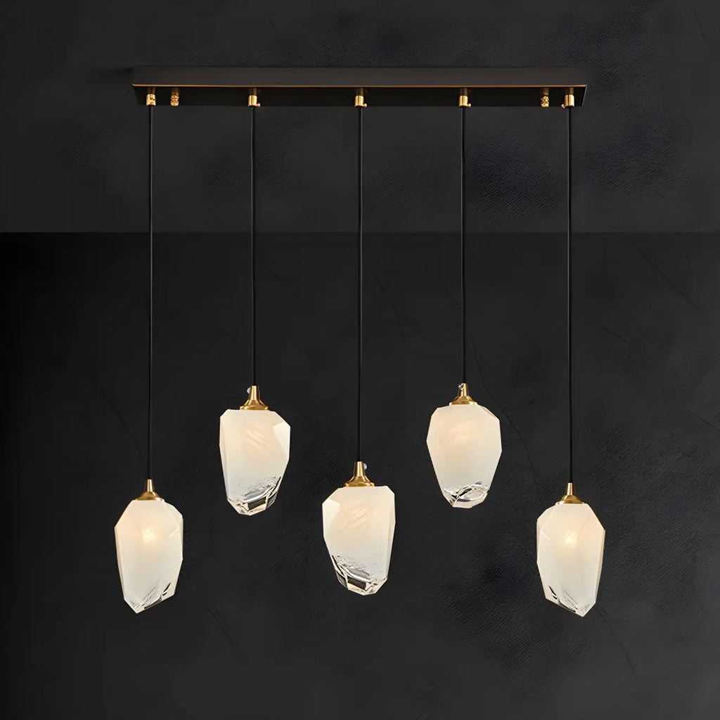 Suspension moderne dorée en verre irrégulier pour îlot de cuisine