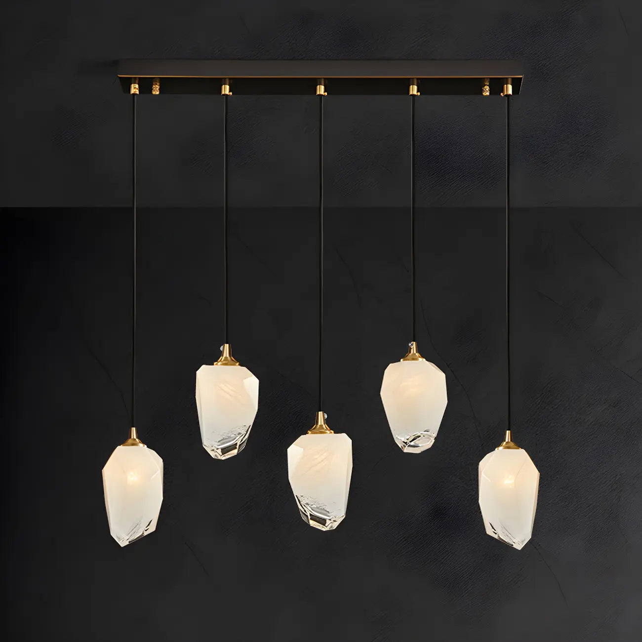 Suspension moderne dorée en verre irrégulier pour îlot de cuisine