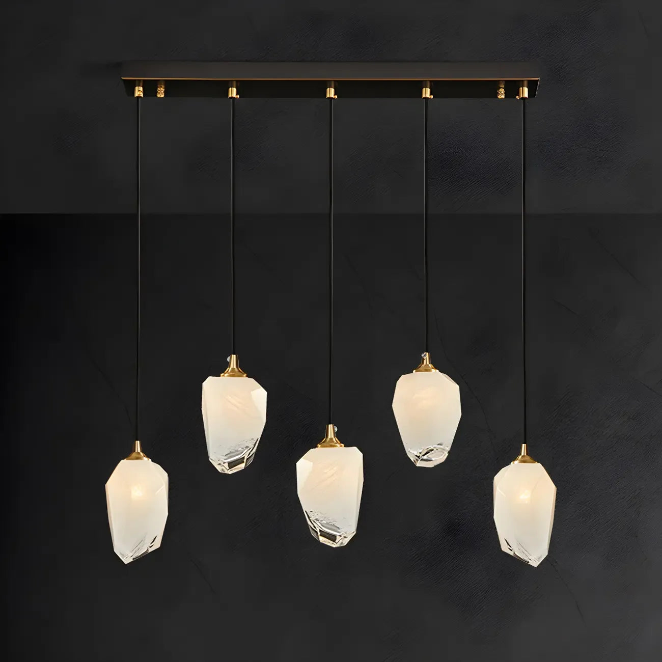 Suspension moderne dorée en verre irrégulier pour îlot de cuisine