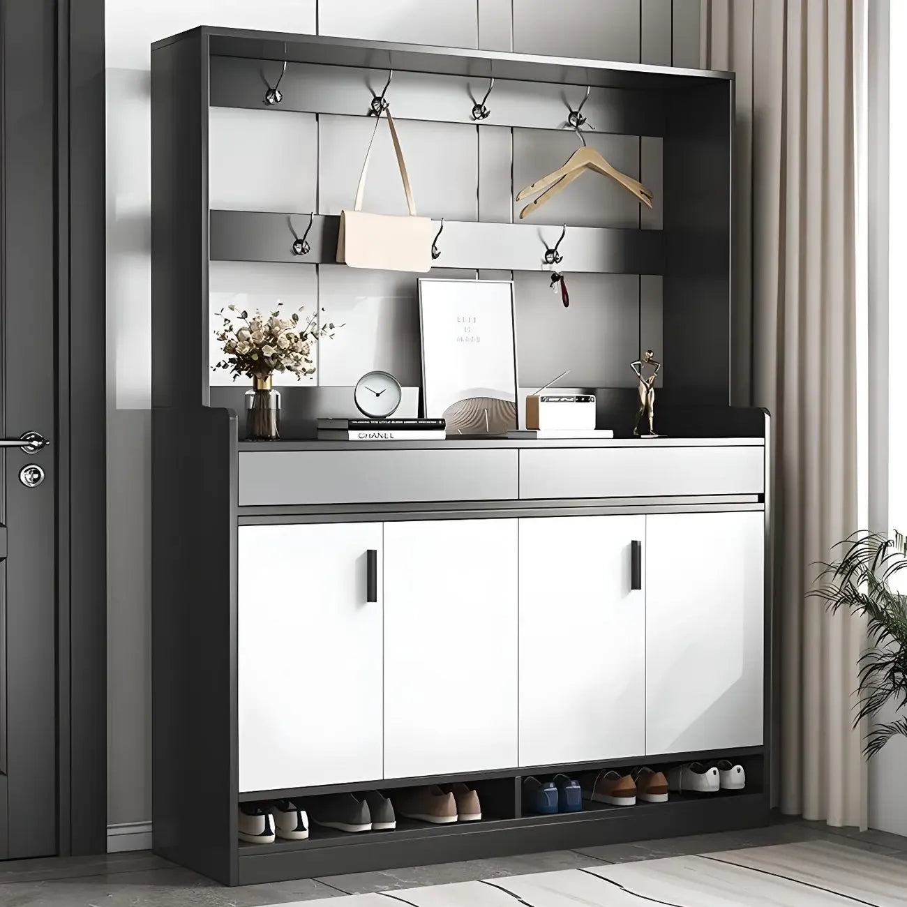 Meuble à chaussures gris moderne avec étagères rectangulaires réglables