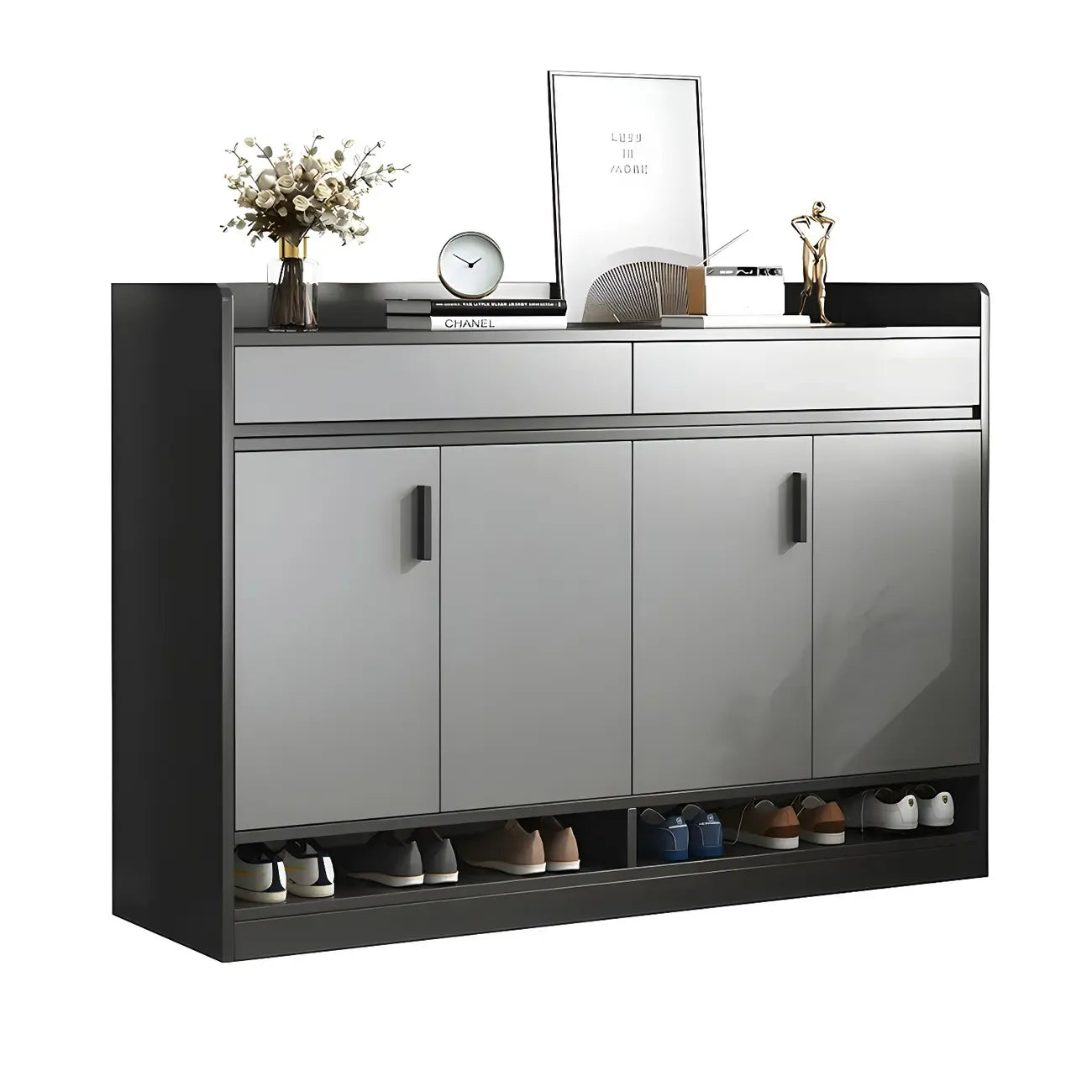 Meuble à chaussures gris moderne avec étagères rectangulaires réglables