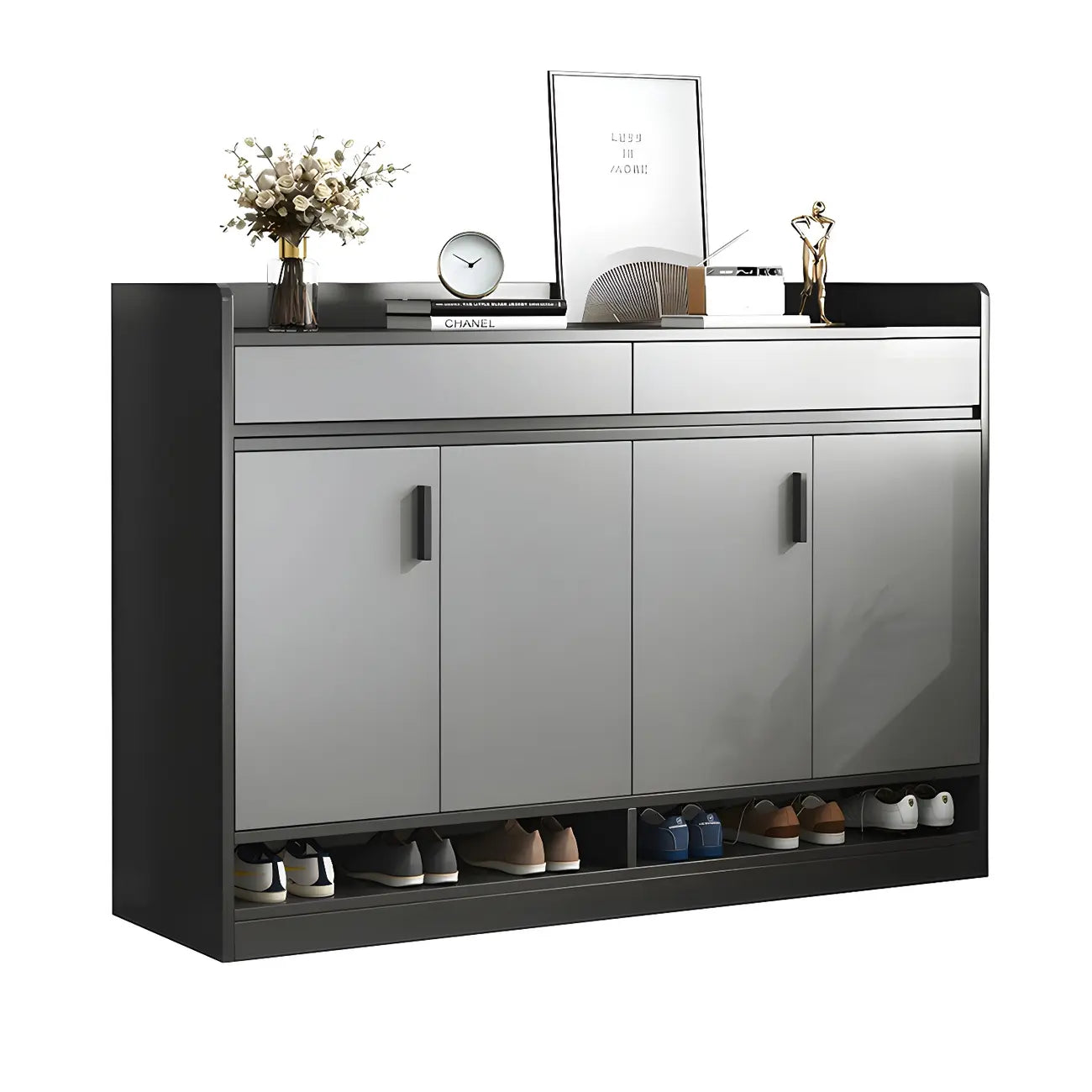 Meuble à chaussures gris moderne avec étagères rectangulaires réglables