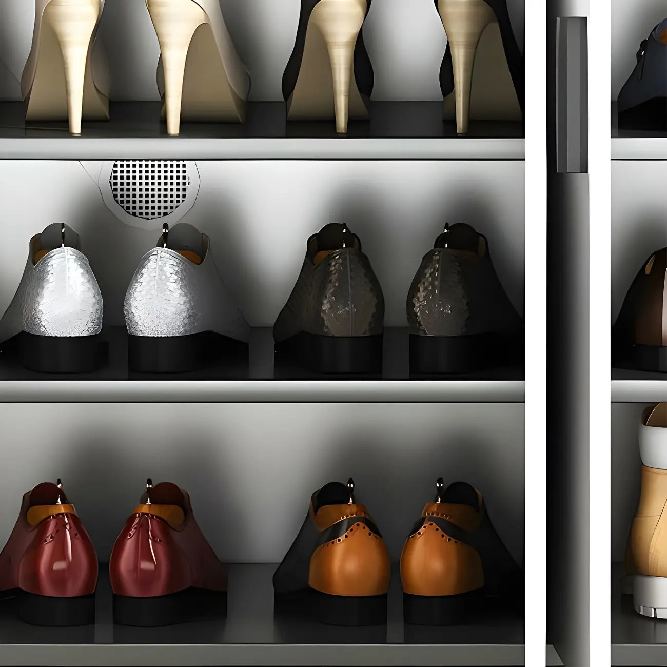Meuble à chaussures gris moderne avec étagères rectangulaires réglables
