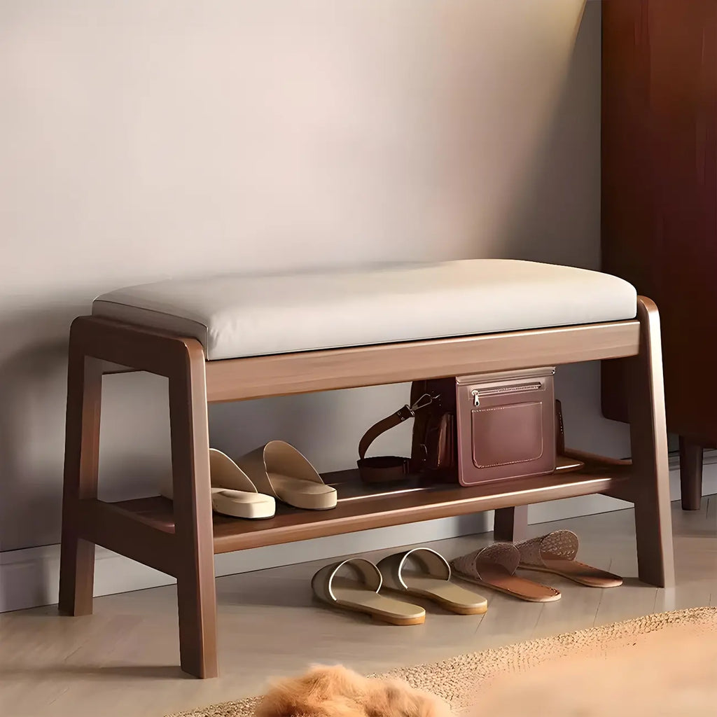 Banc à chaussures trapézoïdal rembourré en bois massif pour entrée