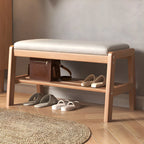 Banc à chaussures trapézoïdal rembourré en bois massif pour entrée