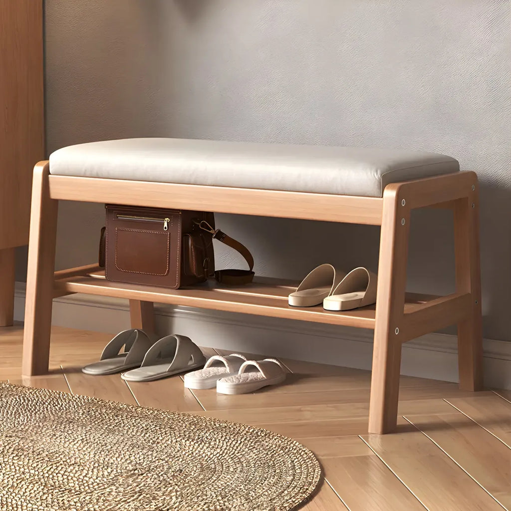 Banc à chaussures trapézoïdal rembourré en bois massif pour entrée