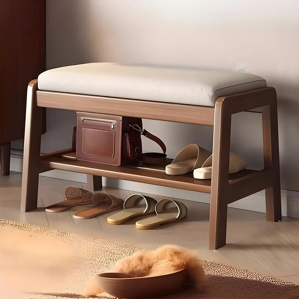 Banc à chaussures trapézoïdal rembourré en bois massif pour entrée