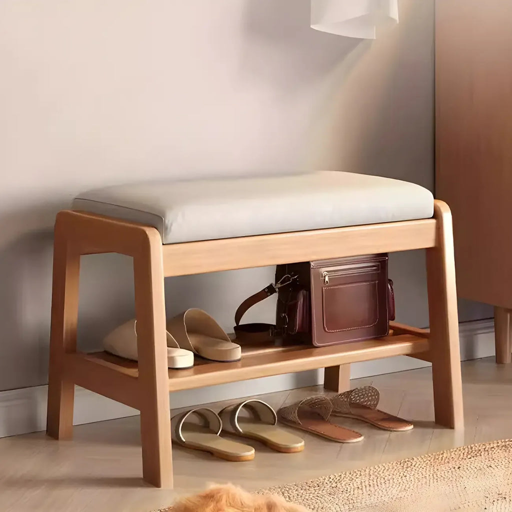 Banc à chaussures trapézoïdal rembourré en bois massif pour entrée