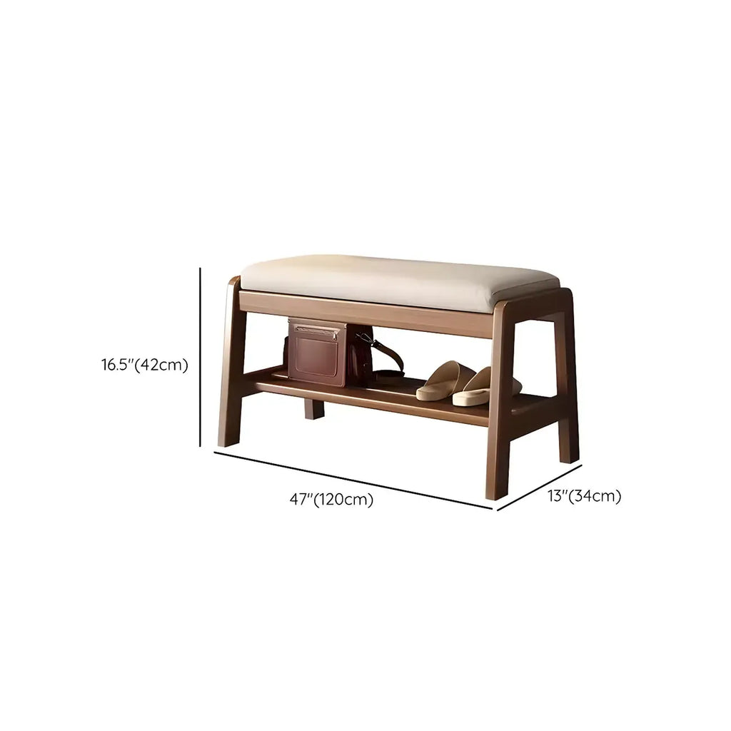Banc à chaussures trapézoïdal rembourré en bois massif pour entrée