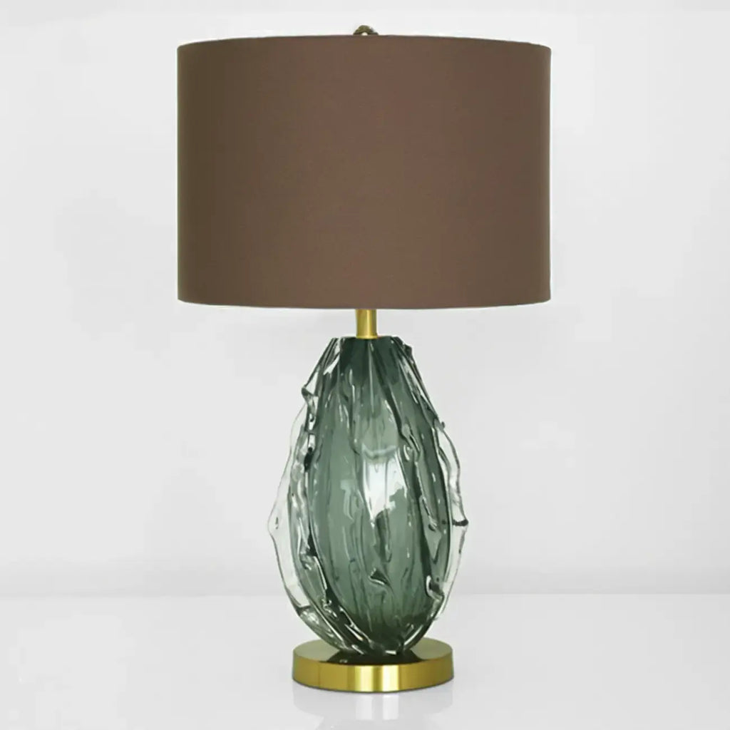 Lampe de table moderne en verre vert avec forme en tissu